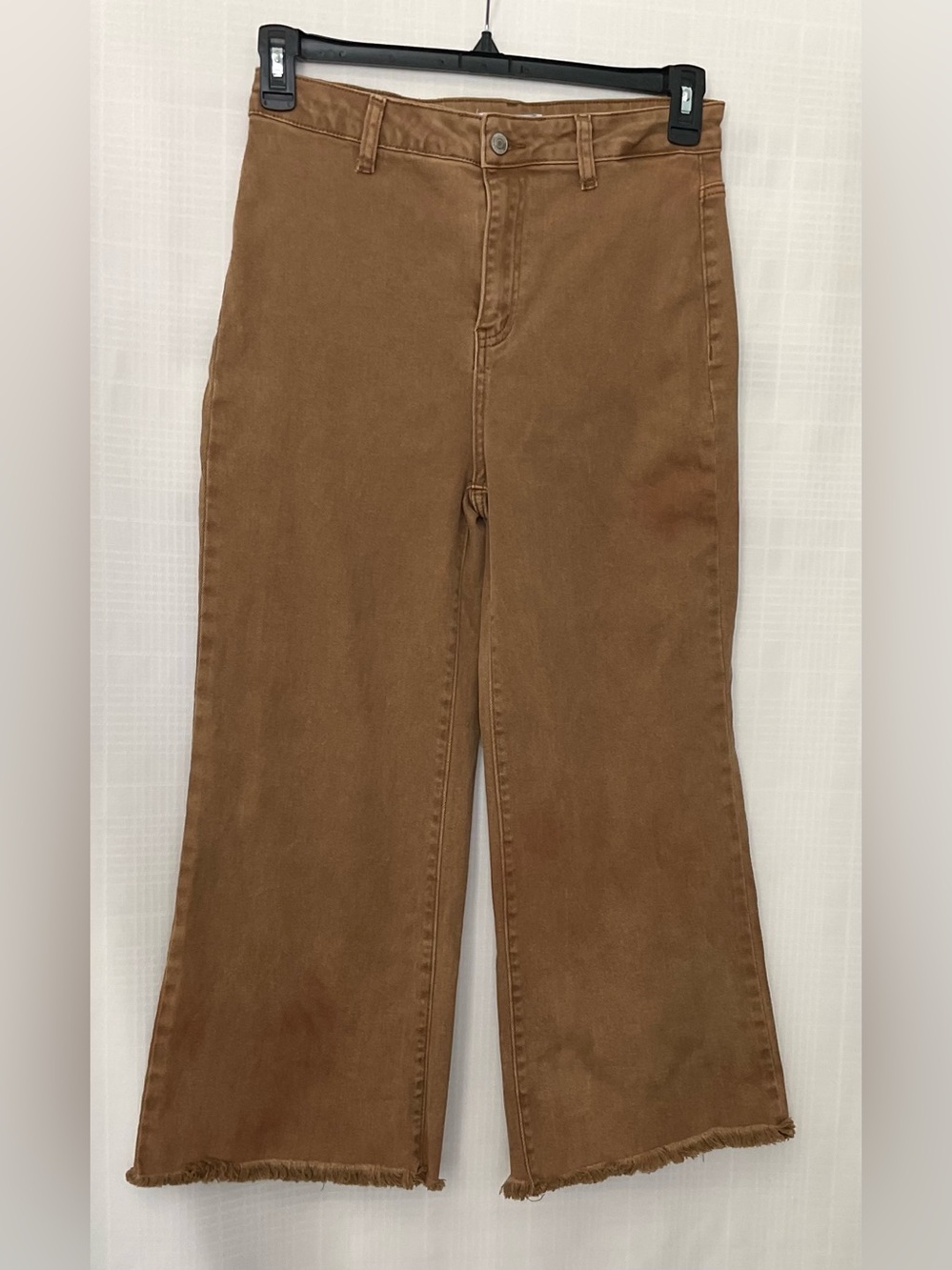 Zenana Outfitters Tan High-Rise wide leg distressed jeans